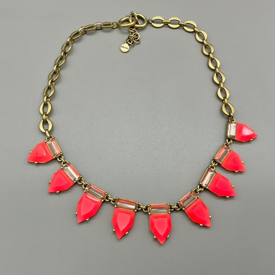 Stella & Dot Necklace Womens Gold Tone Pink Statement Spike Dangle 18 Inch