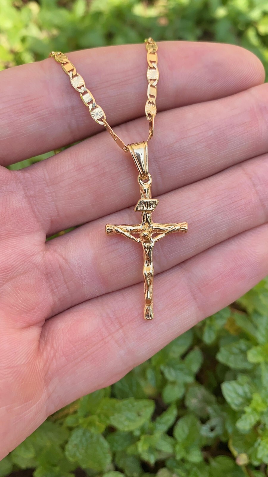 Cross Pendant Necklace 14K Gold Filled Valetino Chain Unisex Youth Womens