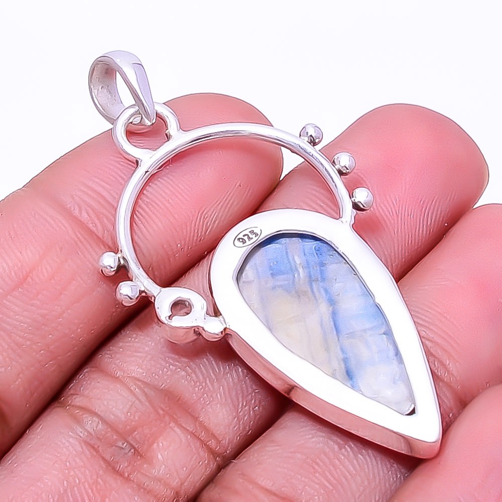 Blue Scheelite – Turkey & White Topaz 925 Sterling Silver Pendant 2.03″ P35