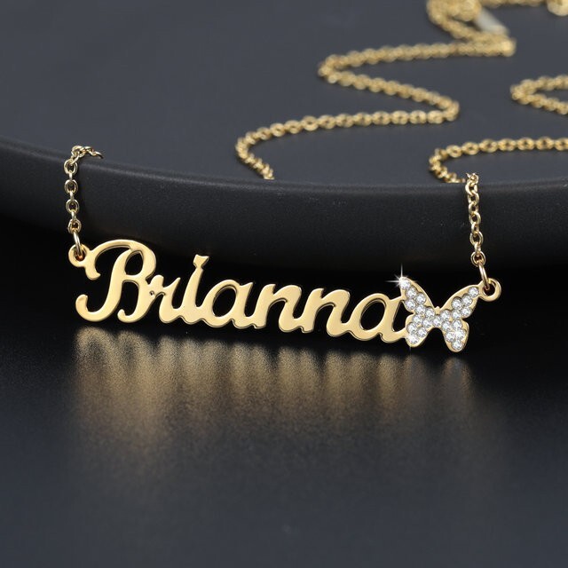 Custom Name Butterfly Zirconia Necklace Jewelry Women Anniversary Gold Silver
