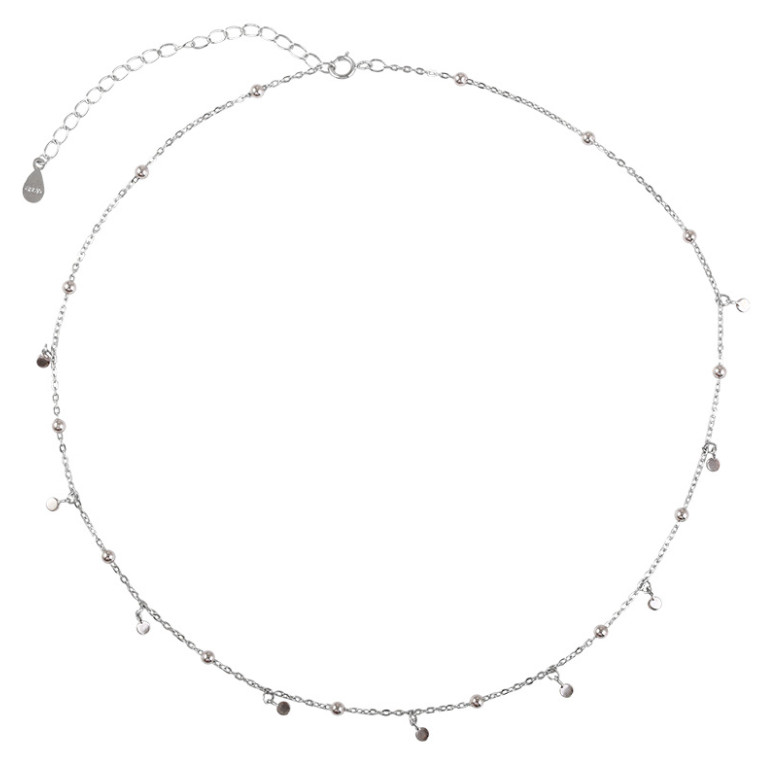 Woman 925 Sterling Silver Plated Station Beads Balls Chain Choker Necklace AC1