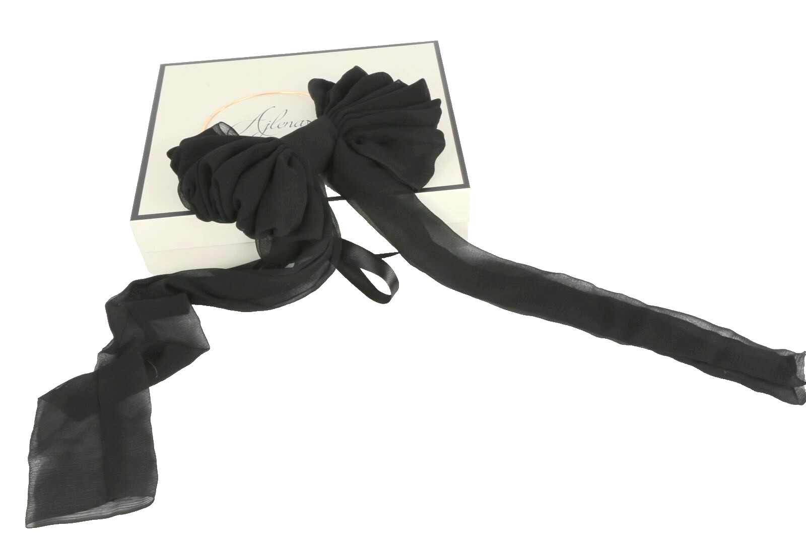Ajlena Nanic Exaggerated Black Oversized Silk Chiffon Bow Choker Necklace NWB