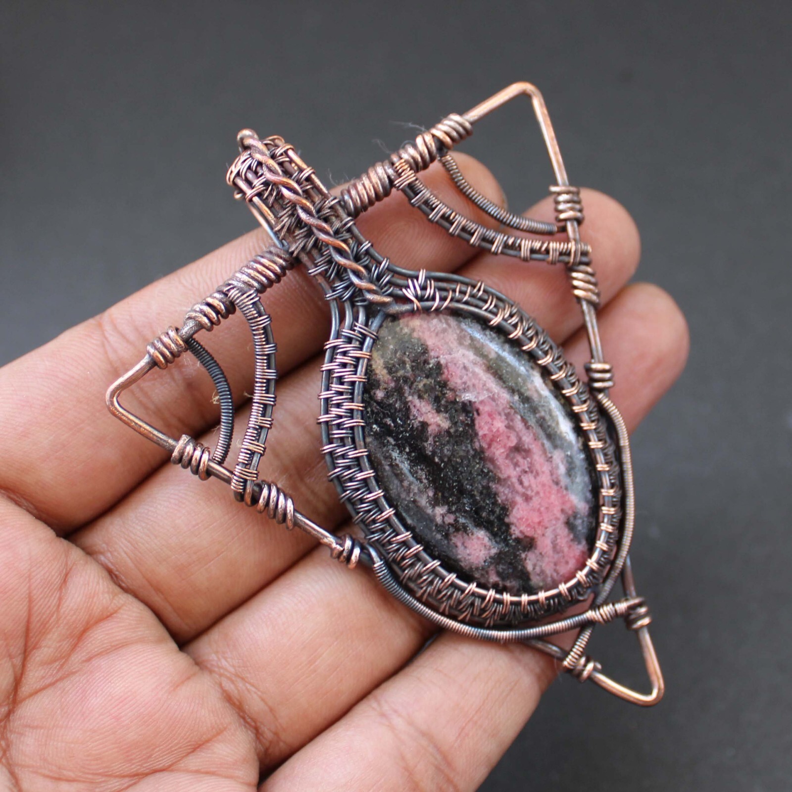 Rhodonite Pendant Copper Wire Wrapped Pendant Gemstone Wire Wrapped Jewelry
