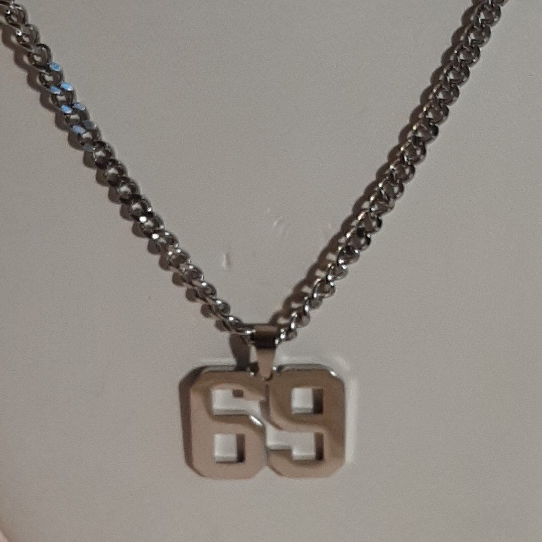 #69 BASEBALL FOOTBALL NUMBER Pendant Charm / 20″-24″ STAINLESS CHAIN NECKLACE