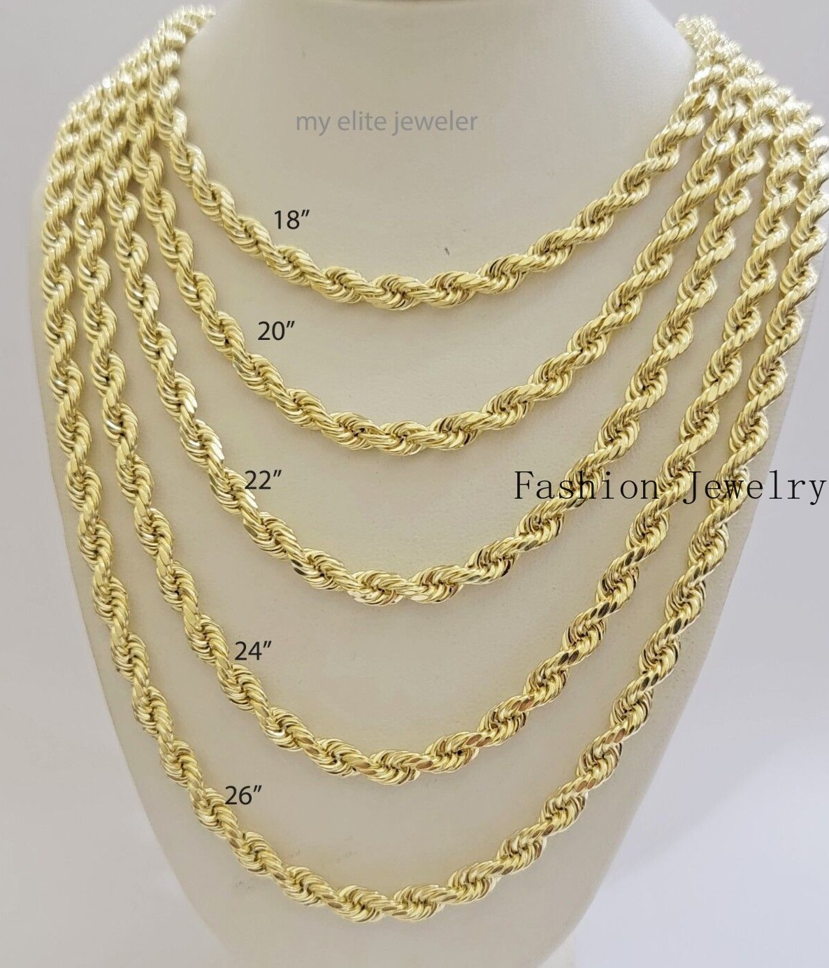 Real 14k Yellow Gold Rope chain necklace 2.5mm 3mm 4mm 5mm 18-26 Inch Men women.