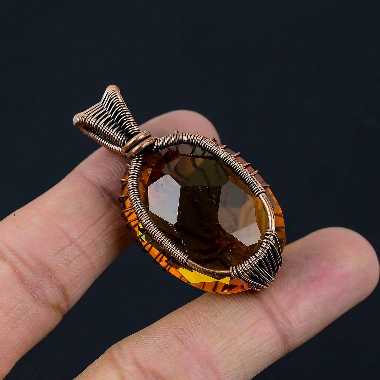 Tree Of Life Citrine Gemstone Handmade Copper Wire Wrap Pendant Jewelry