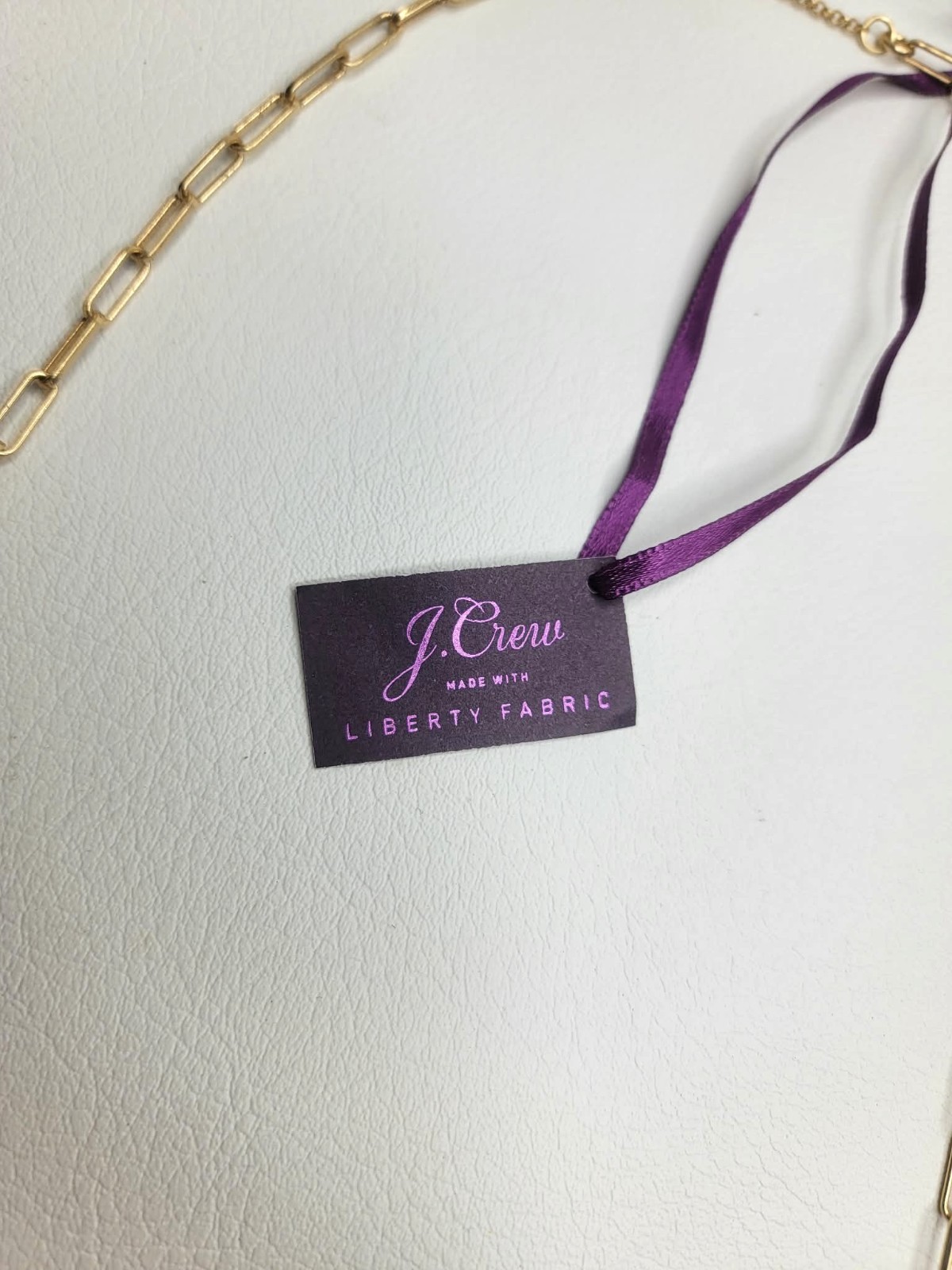 J.CREW 28″ Liberty Fabric White Floral Print Gold Color Chain Necklace