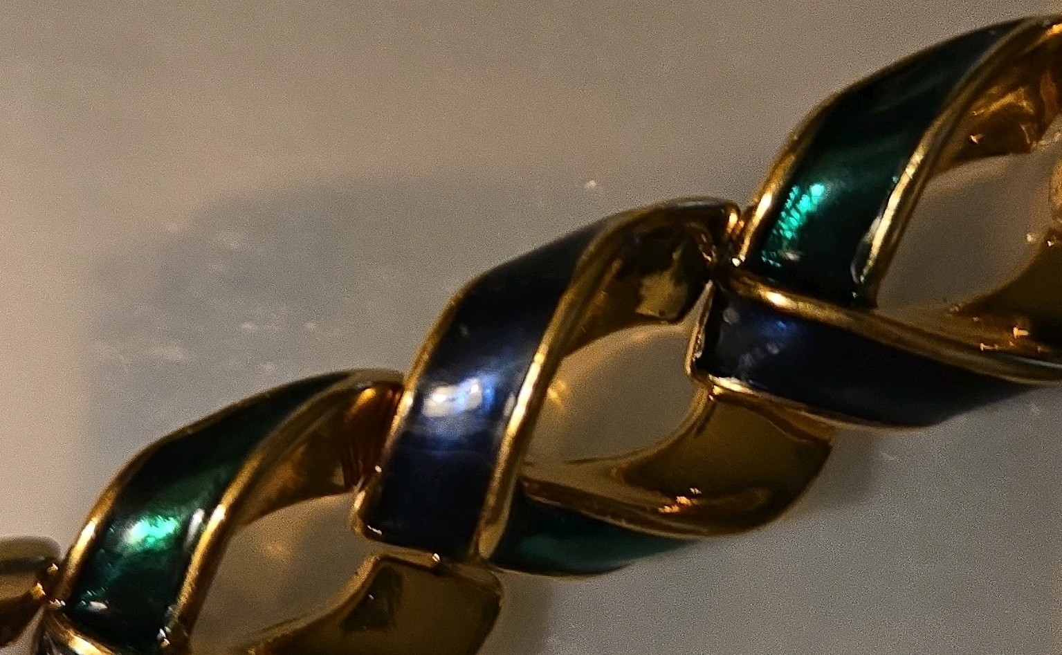 VTNg Gold Plated Oval Link Chocker Necklace with Blue and Green Enamel. Cora