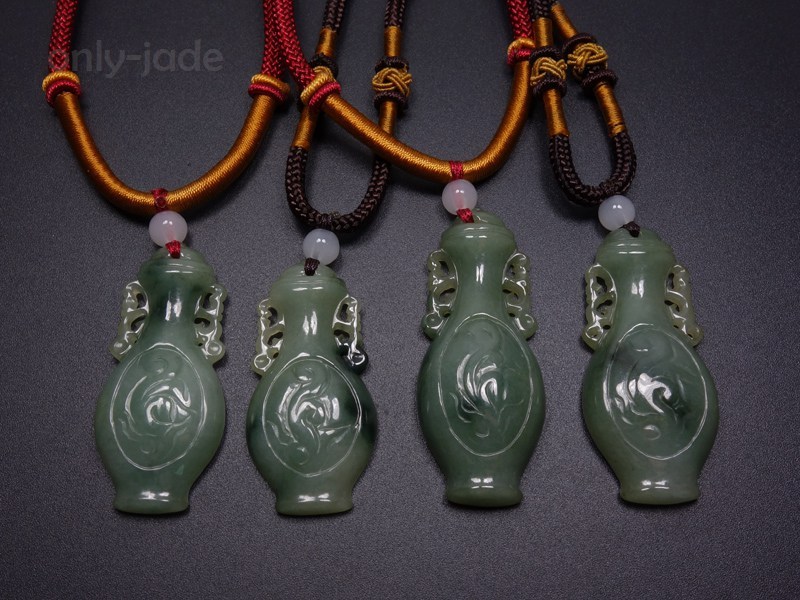 Certified Grade A 100% Natural Green Jadeite Jade Pendant Hand-carved Vase 11079