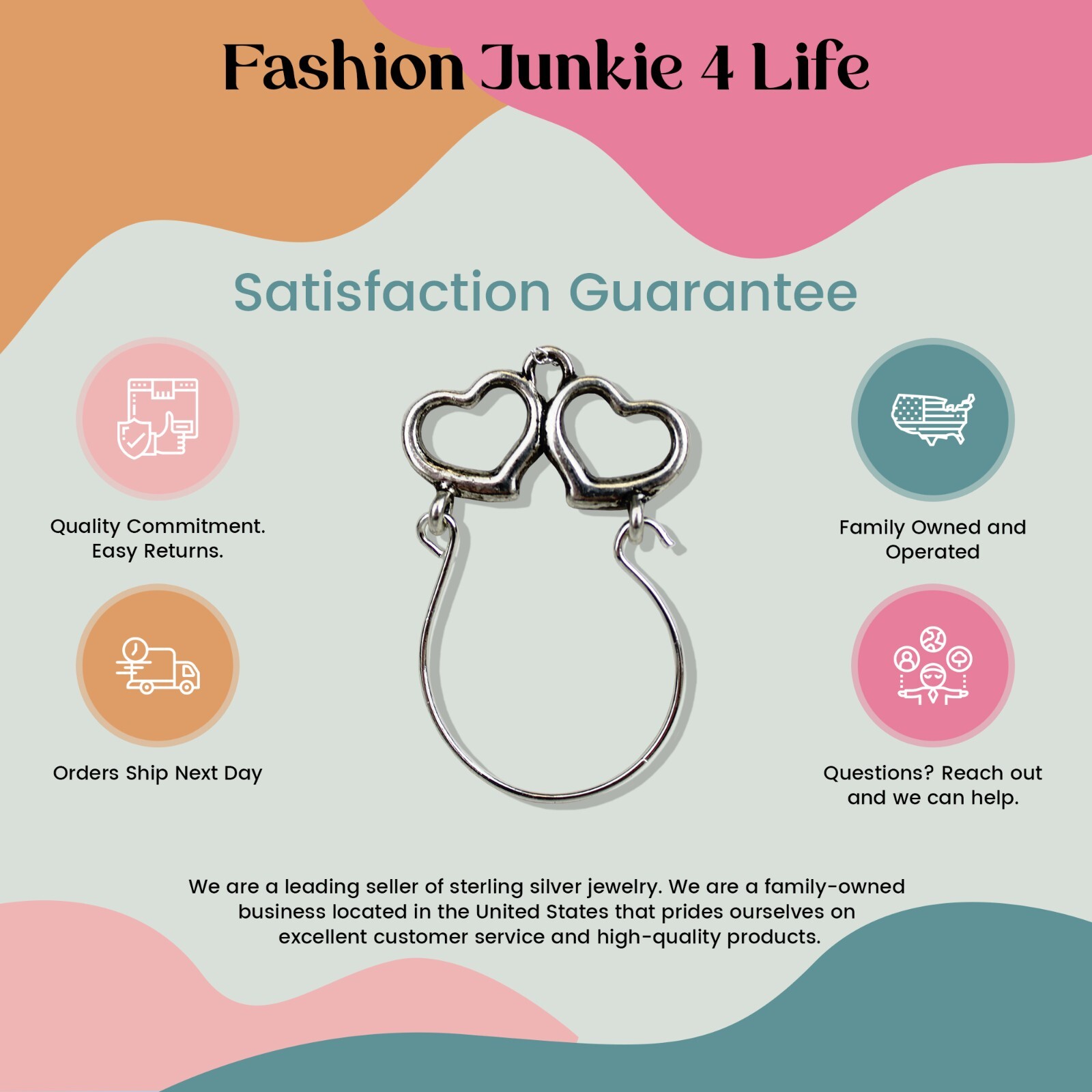 FashionJunkie4Life Pewter Double Heart Charm Holder Pendant Necklace