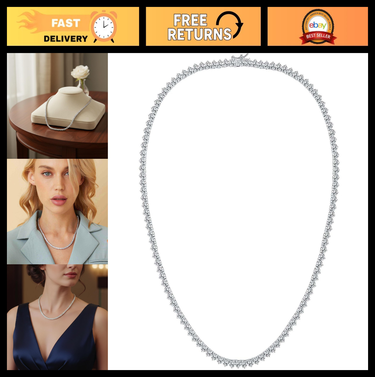 4mm Tennis Necklace for Women & Men – 18K White Gold Plated CZ Diamond Chain, 16