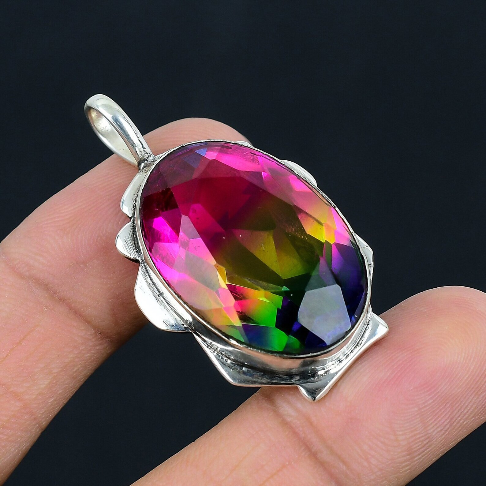 Bi-Color Tourmaline Gemstone Handmade 925 Sterling Silver Jewelry Pendant