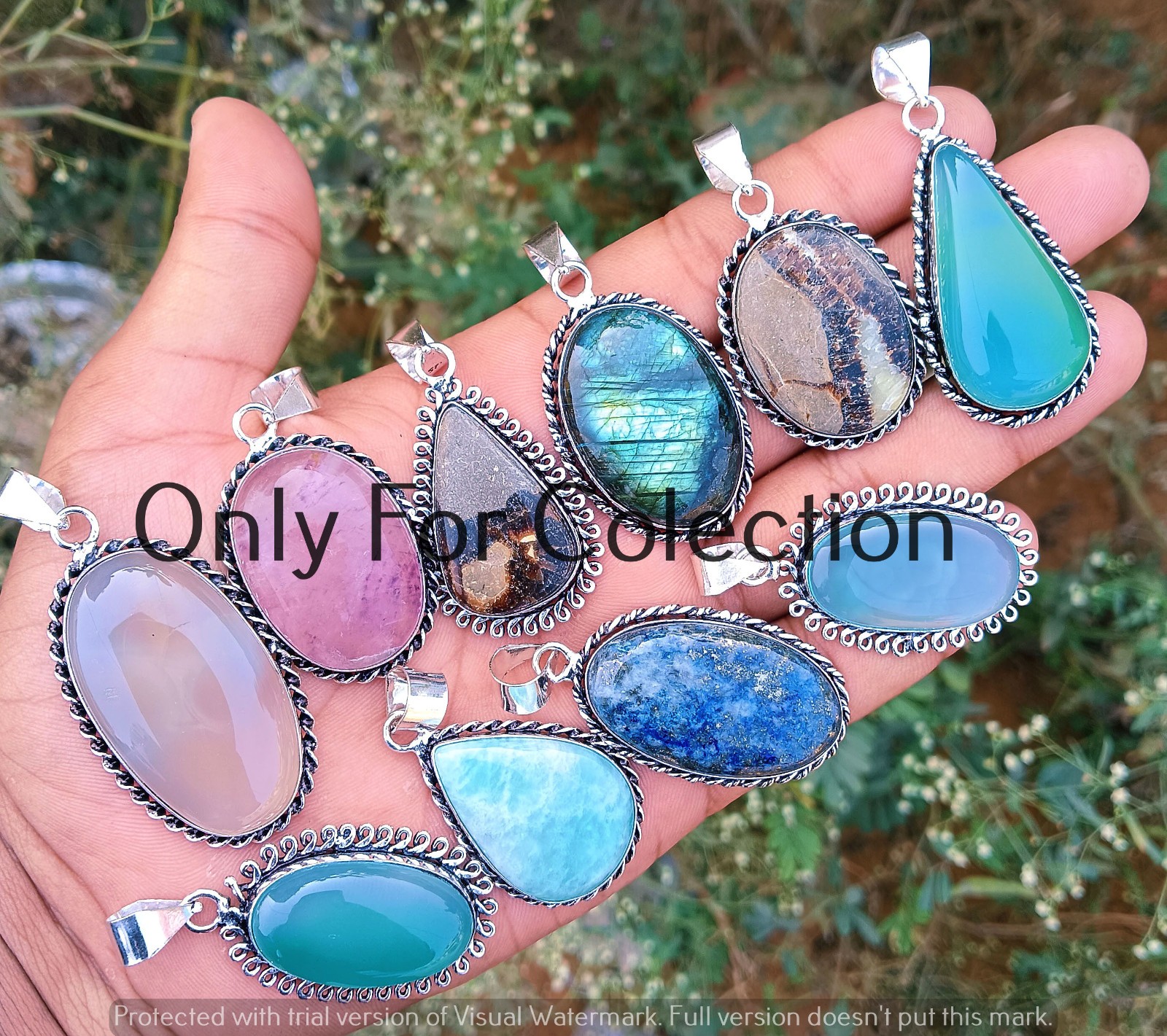 925 Sterling Silver Plated Labradorite & Mix Gemstone Pendant Lot Nice Jewelry