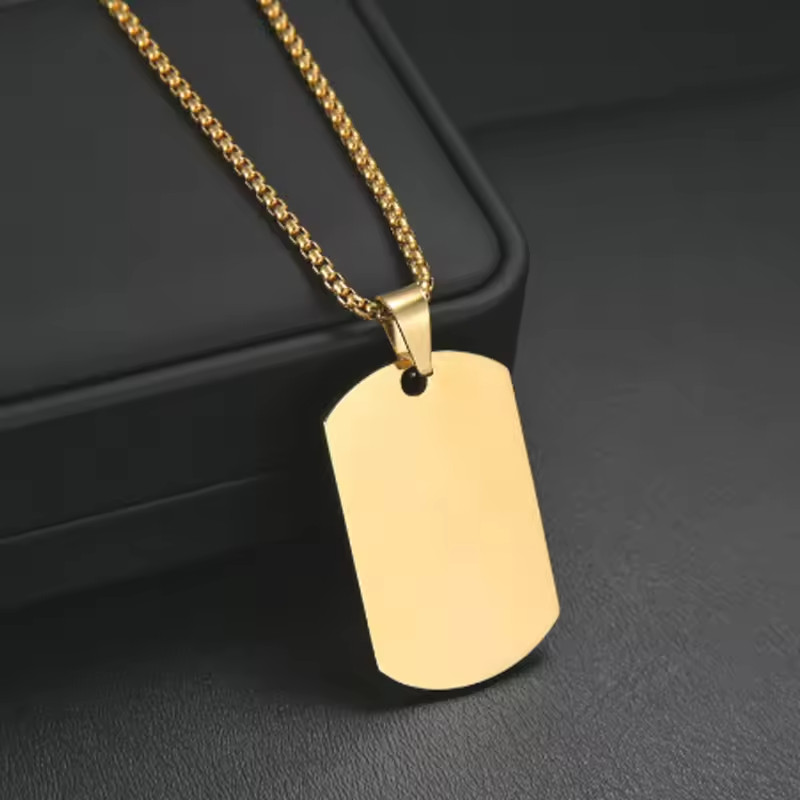 Custom Name Photo Dog Tag Pendant Necklace Men Women Jewelry Gold Silver Black