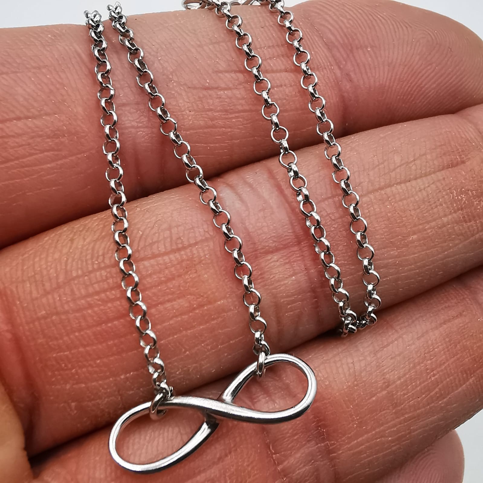 Vintage 925 Sterling Silver Infinity Rolo Chain Necklace 3.85g Adjustable 15-17″