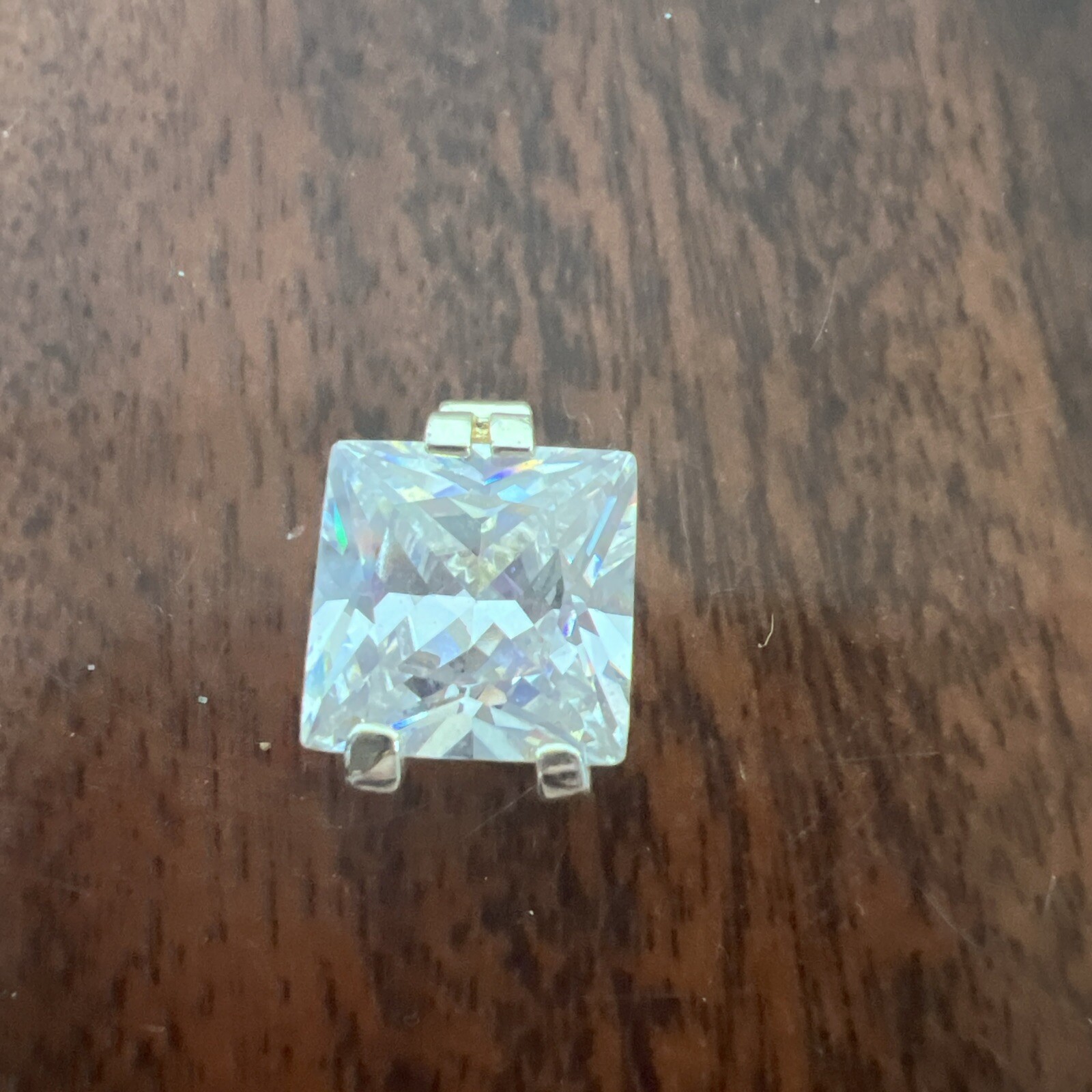 ROMAN RMN Square Gold tone Solitaire CZ Pendant Clear Colorless Stone Princess