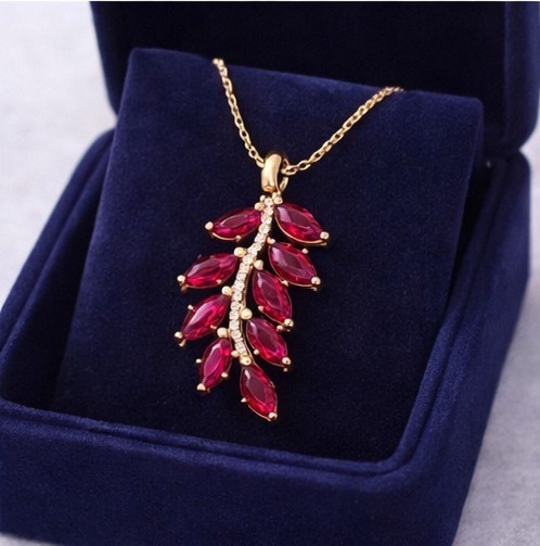 Marquise Cut Simulated Pink Ruby Women’s Pendant Chain In 14k Yellow Gold Plated