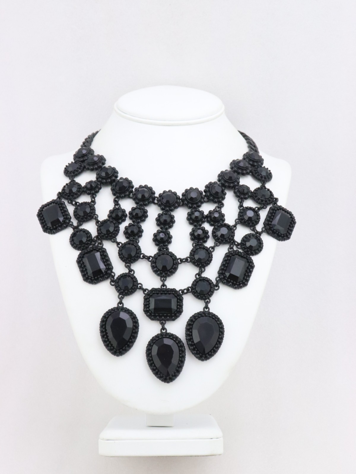 17-20″ ZARA Black Crystal Glass Rhinestone Bib Metal Chain Necklace