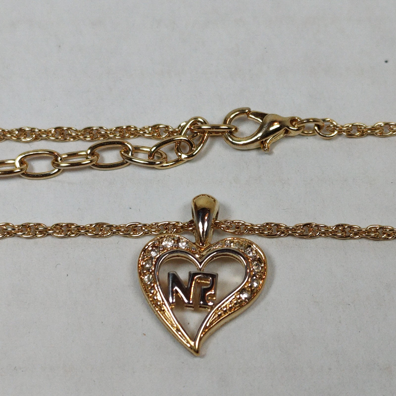 Gold Tone Metal Clear Colorless Stones Heart Pendant Necklace 14.75″ – 16.75″