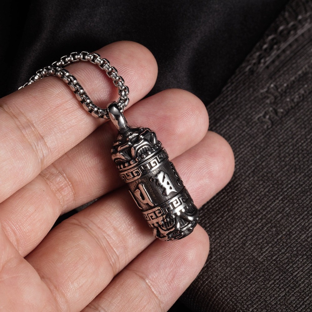 For Tibetan Mantra Buddhist Urn Amulet Pendant Necklace Ashes Stainless Steel