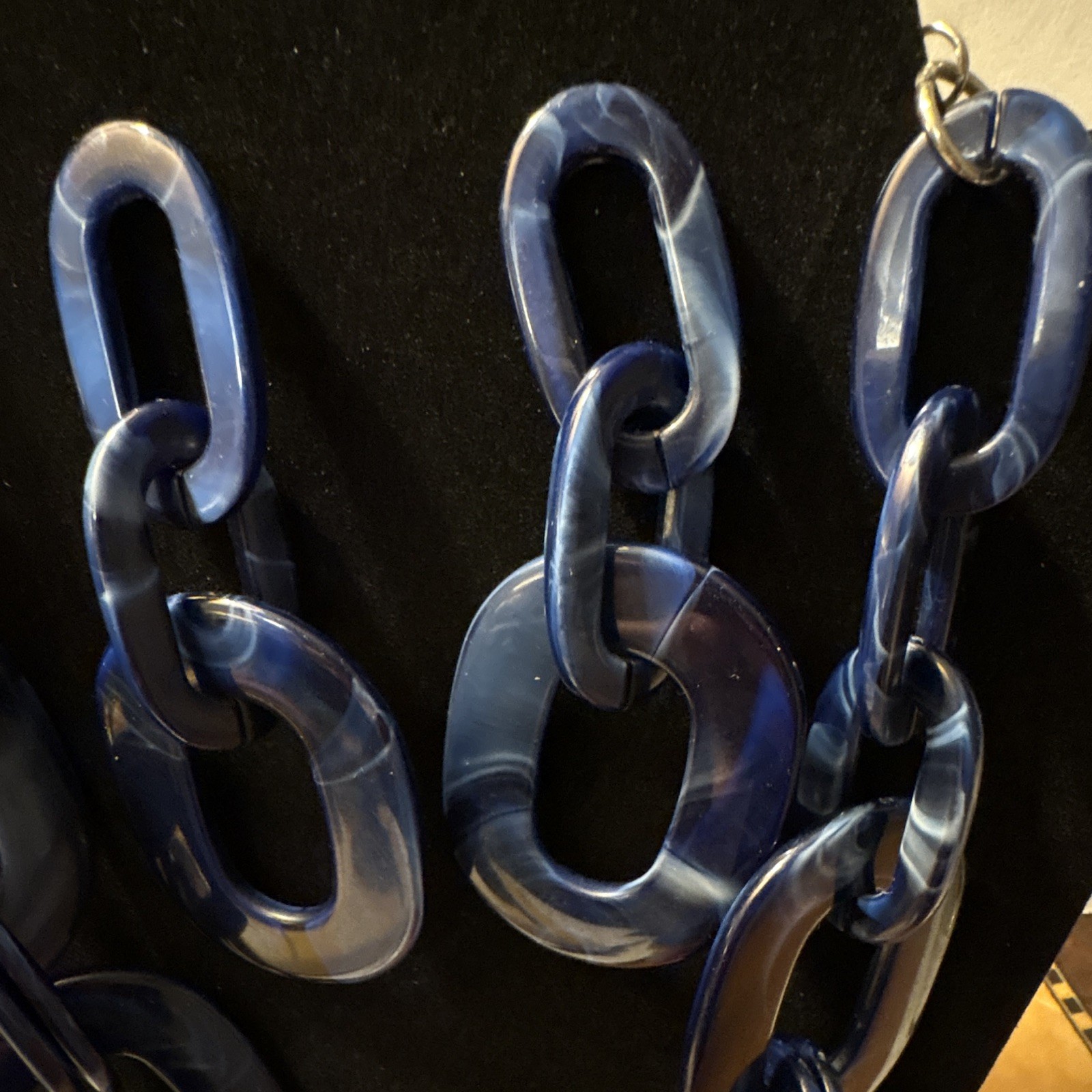 Blue Plastic Oval Link Statement Necklace and Earrings Adjustable