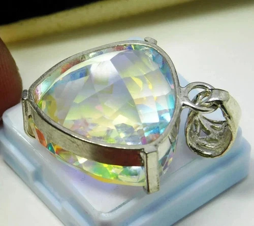Certified Natural 109.50 Ct Trillion Mystic 925 Solid Silver Pendant Gemstone