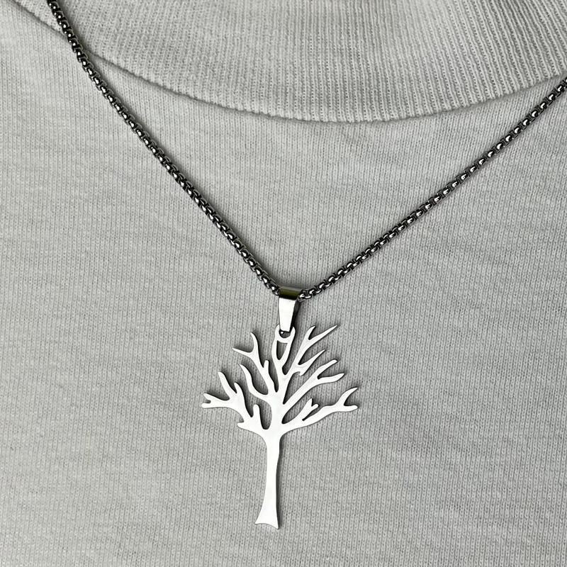 Silver Tree of Life Necklace Stainless Steel Pendant Men Women Jewelry Gift