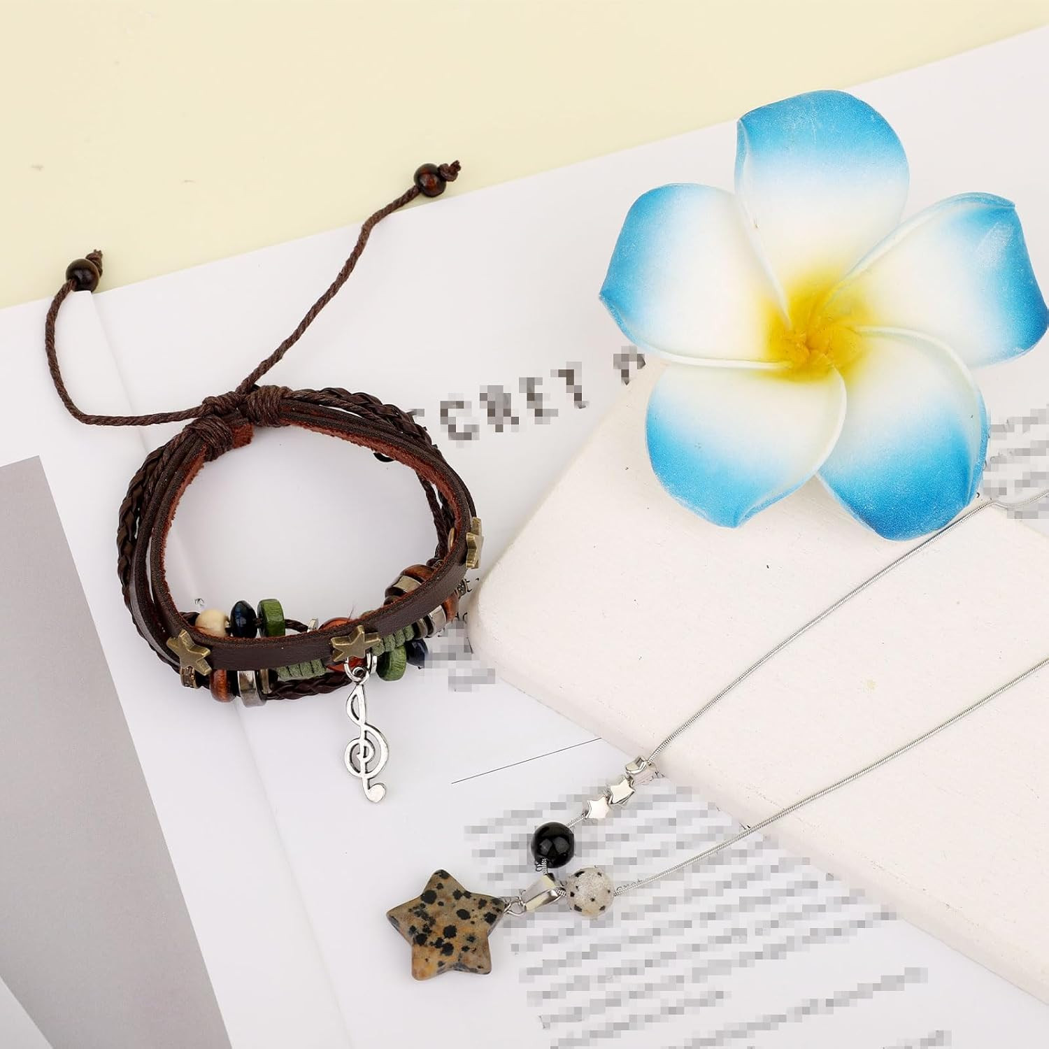 Fairy Grunge Necklace & Bracelet Set, Handmade Multilayer Leather Music Braided