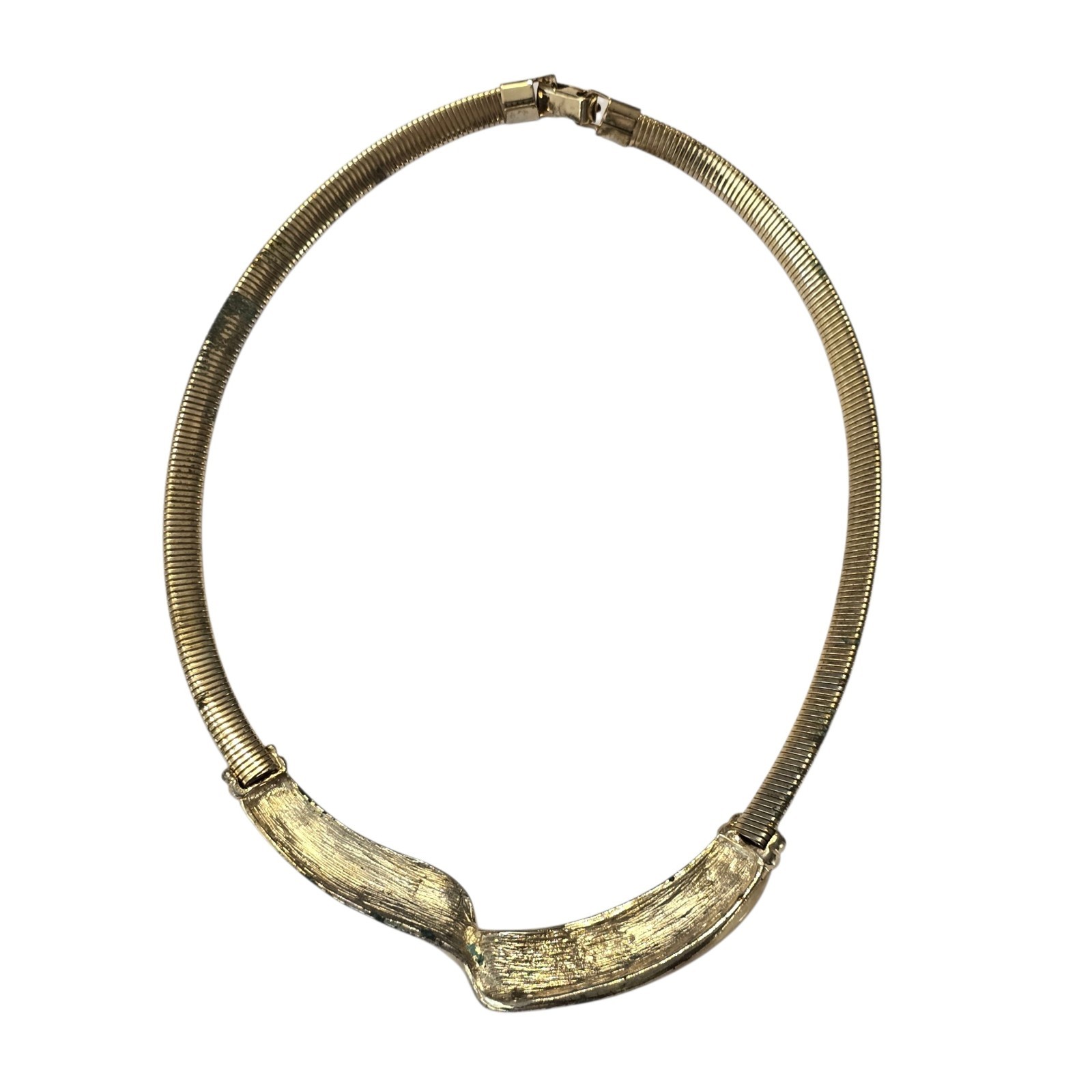 1980s Vintage Unbranded Gold tone Choker Cream Enamel Wave Design