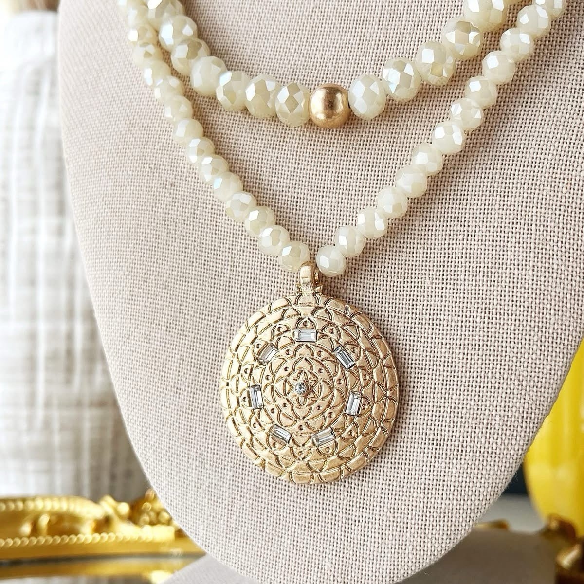 Park Lane MAPLE 3 In 1 Winter White Faceted Beaded Necklaces Matte Gold Pendant