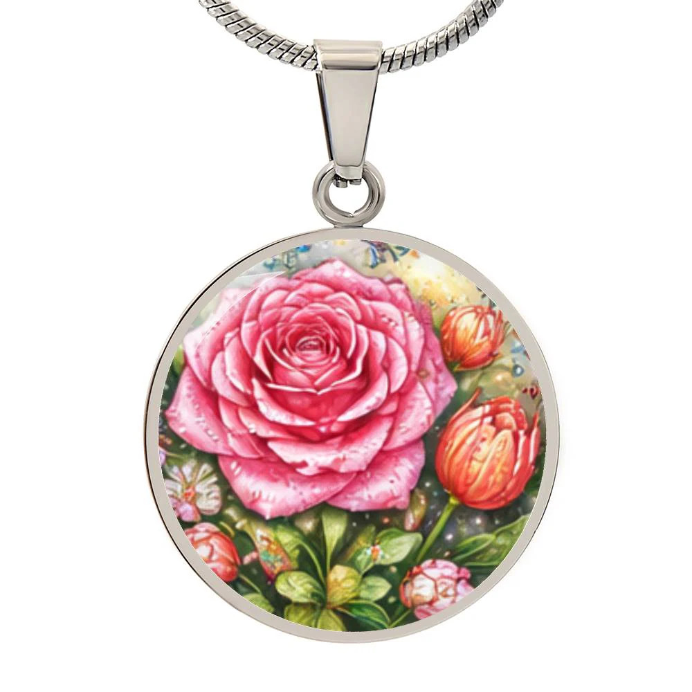 Pink Rose Personalized Engraved Necklace Bracelet or Keychain