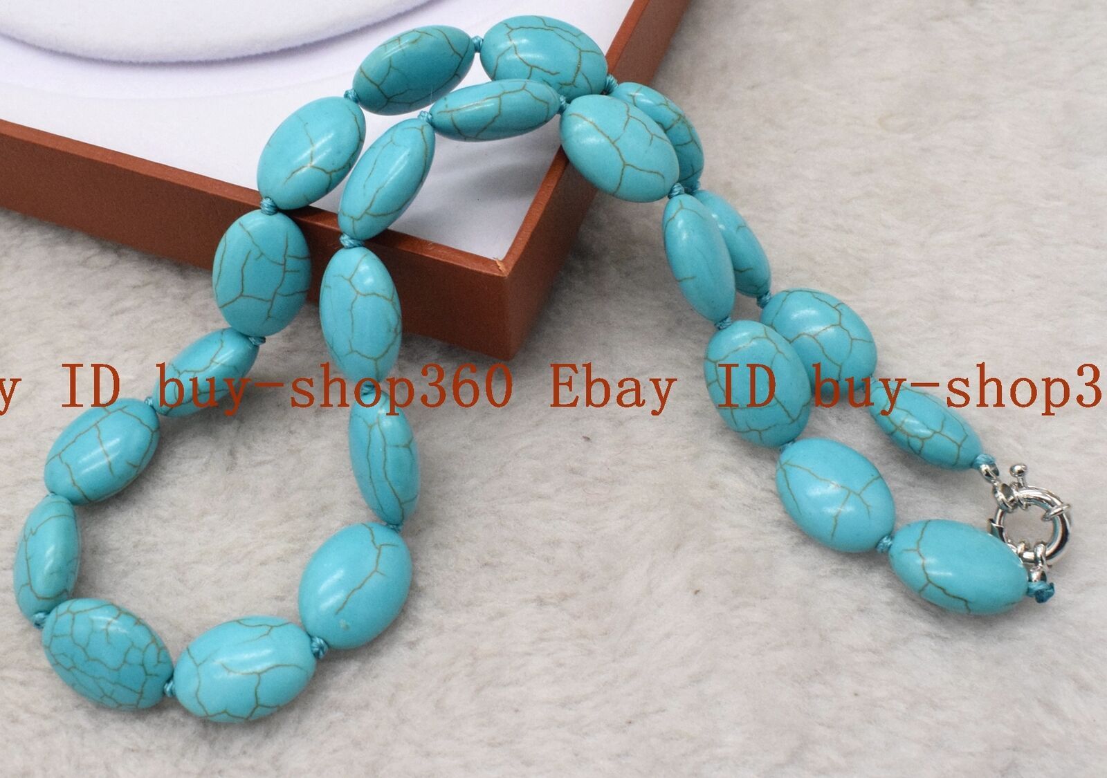 Pretty 13x18mm Blue Oval Turquoise Gemstone Beads knotted Necklace 14-36 in