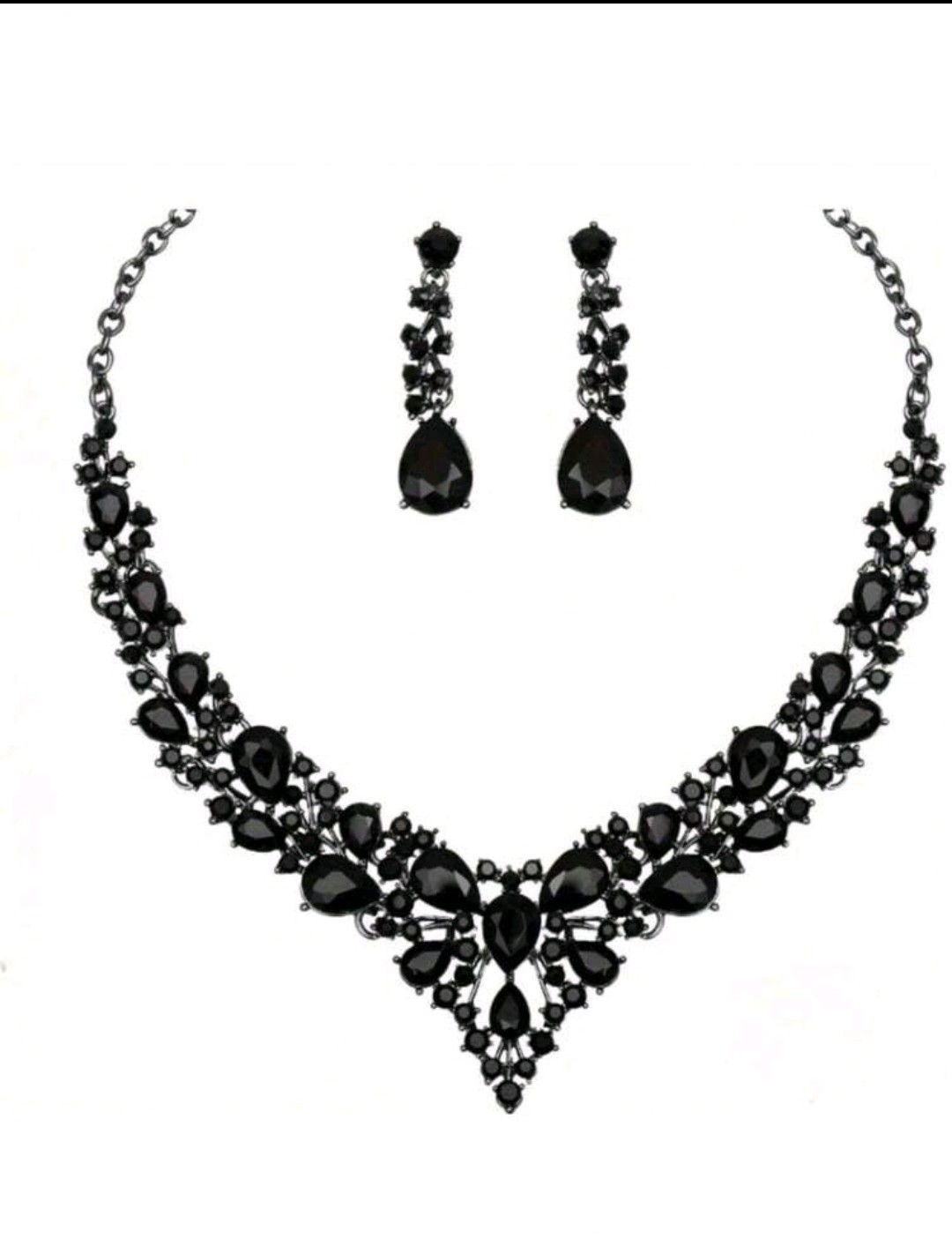 Black Plated Necklace Earring Set Chocker With Black Zirconia Gothic