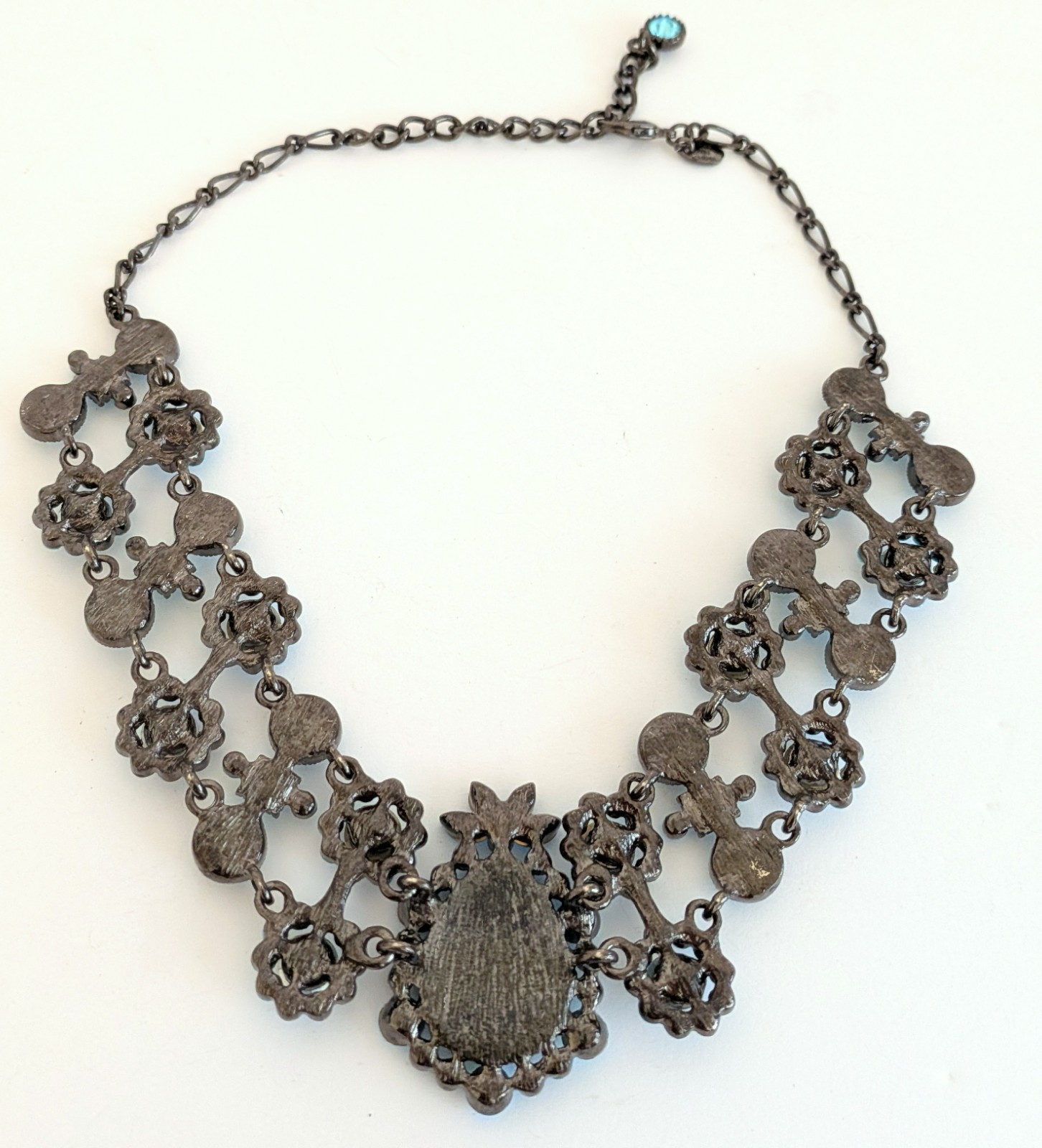 Beautiful Gunmetal Turquoise Blue Flower Statement Necklace China