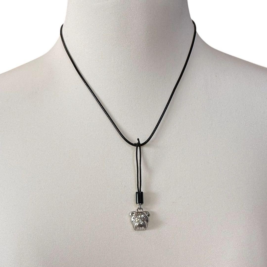 GUCCI Rare Bulldog Charm Necklace Silver Dog Excellent