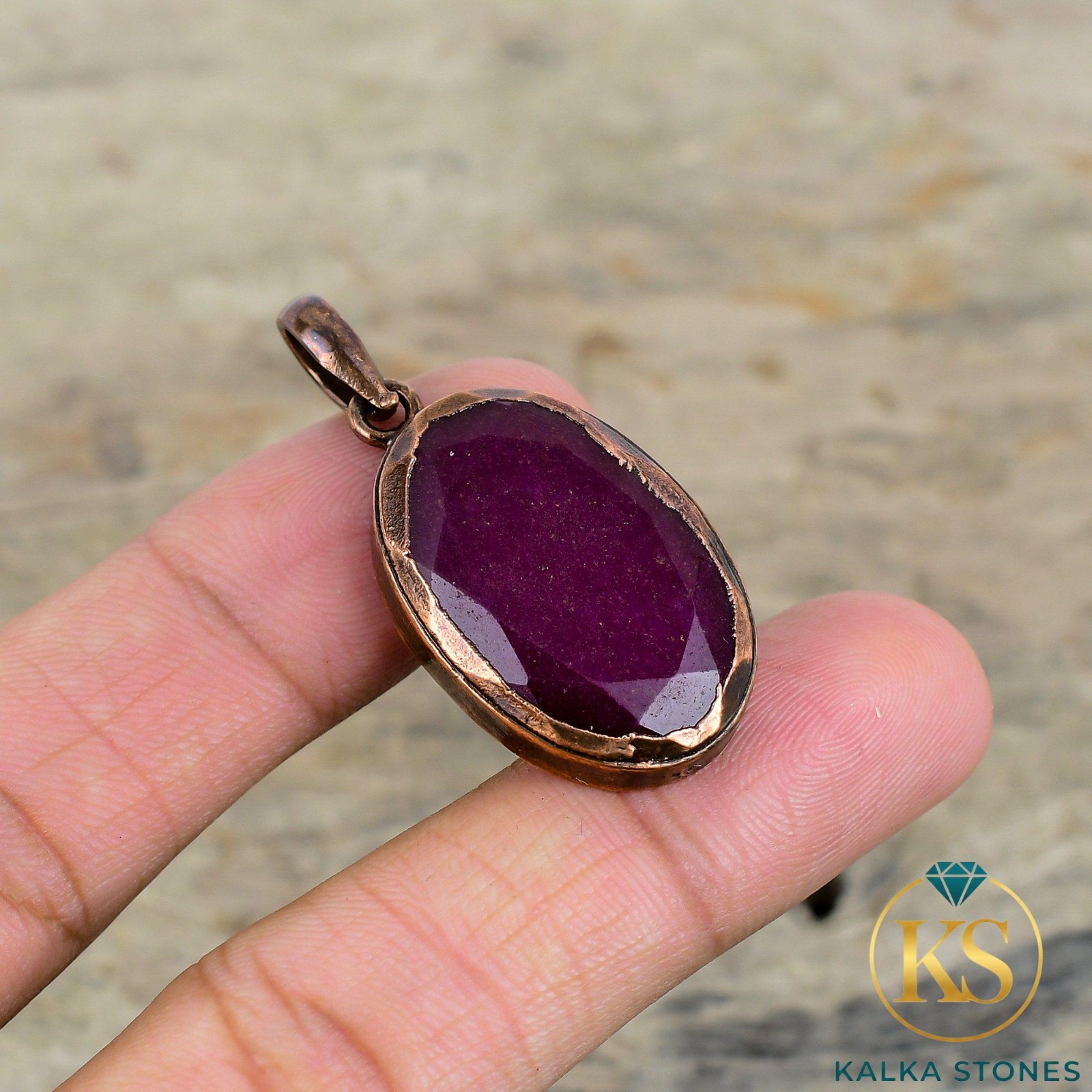 Mothers day Sale Oval Kashmir Rubi Gemstone Sister Electroformed Pendant Copper