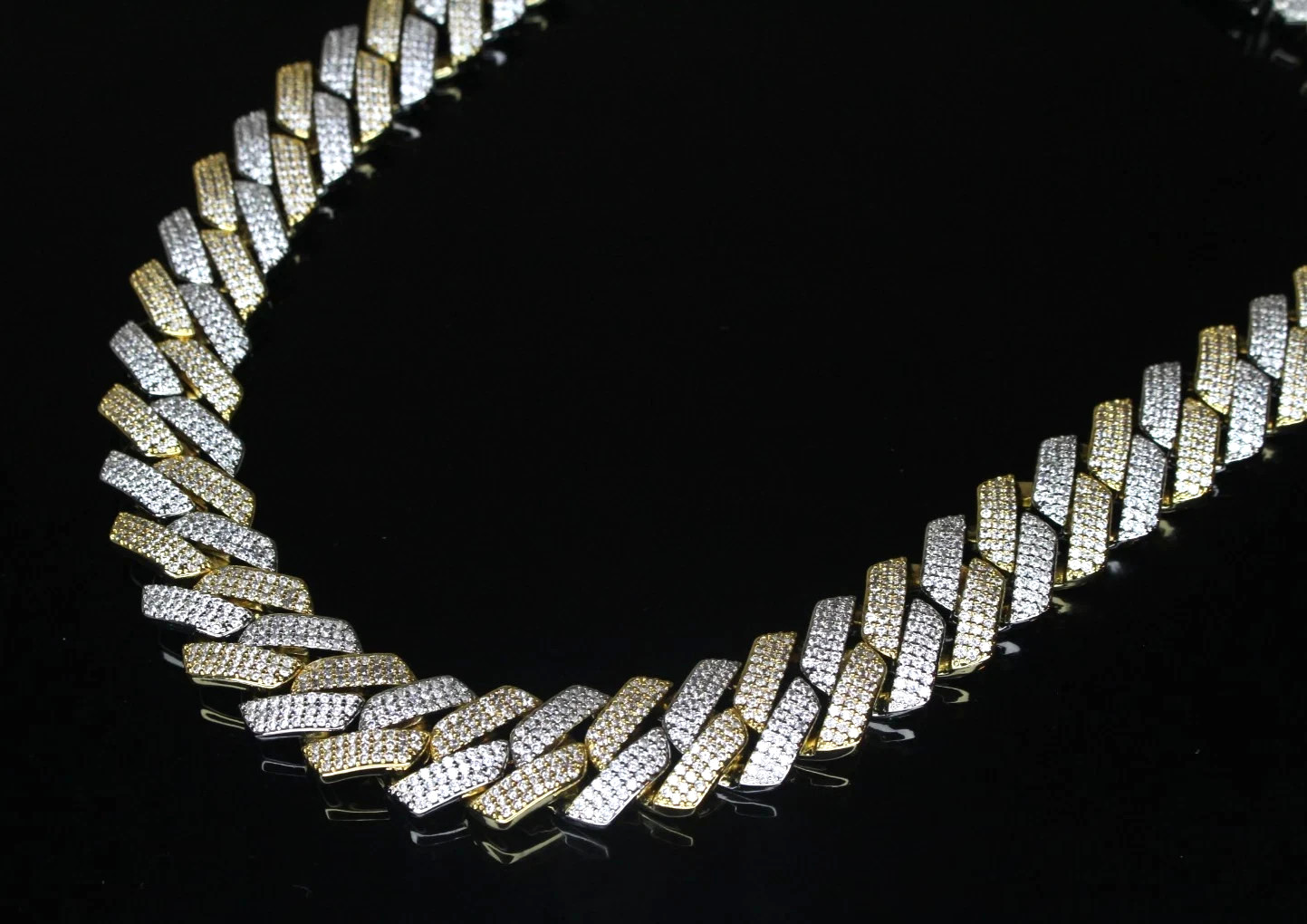 14k STAMPED 20mm Cuban Prong Chain Necklace 2-TONE 82ct VVS1 Lab Sim Diamonds