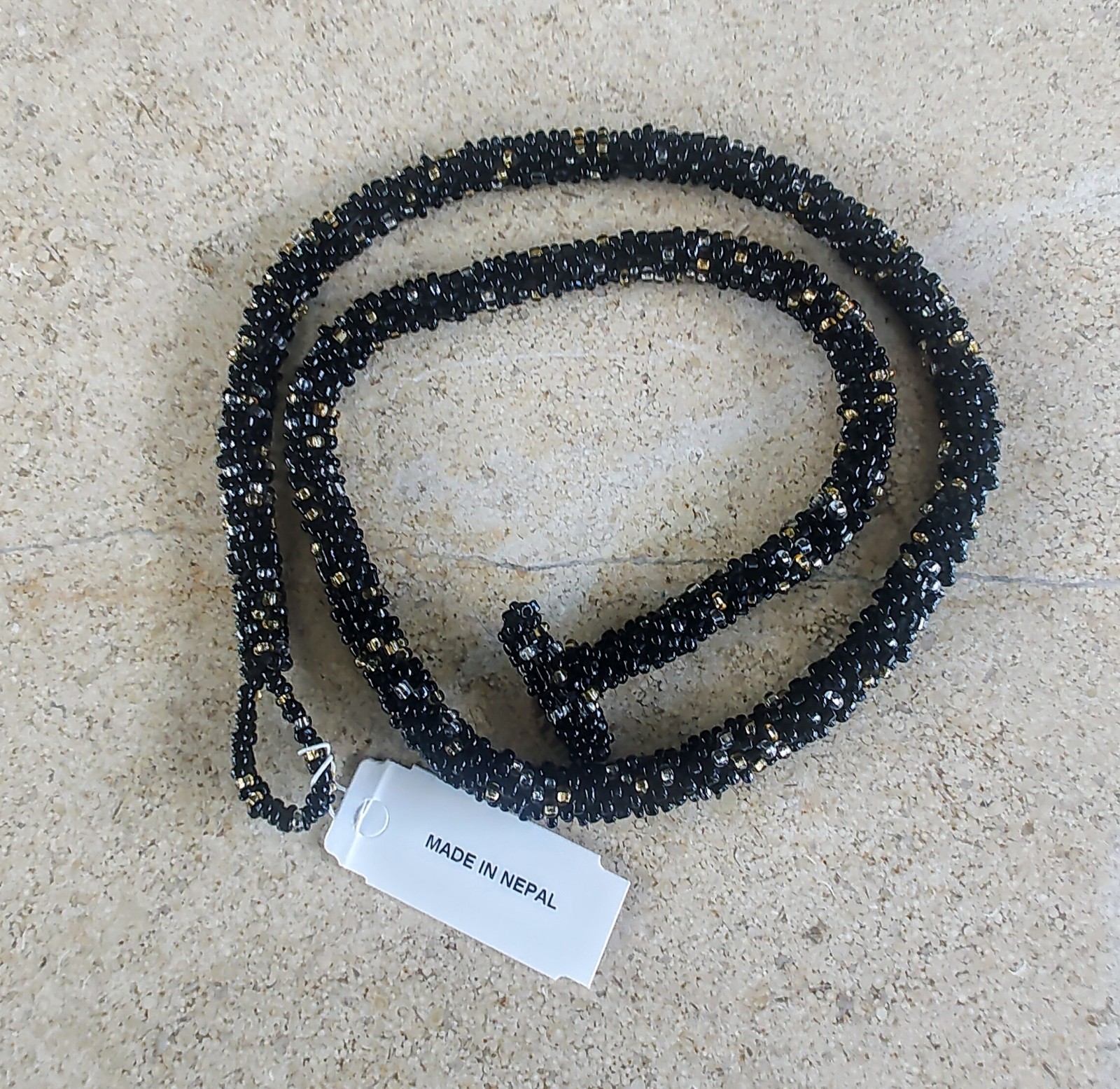 Andrew Stone Nepal Black Glass Bead Rope 20″ Necklace