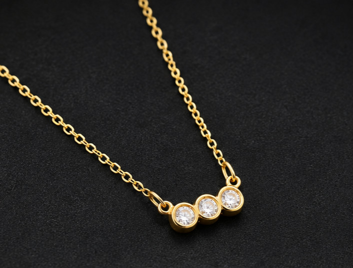 2Ct Round Cut Moissanite VVS1 3-Stone Pendant Necklace 14K Yellow Gold Plated