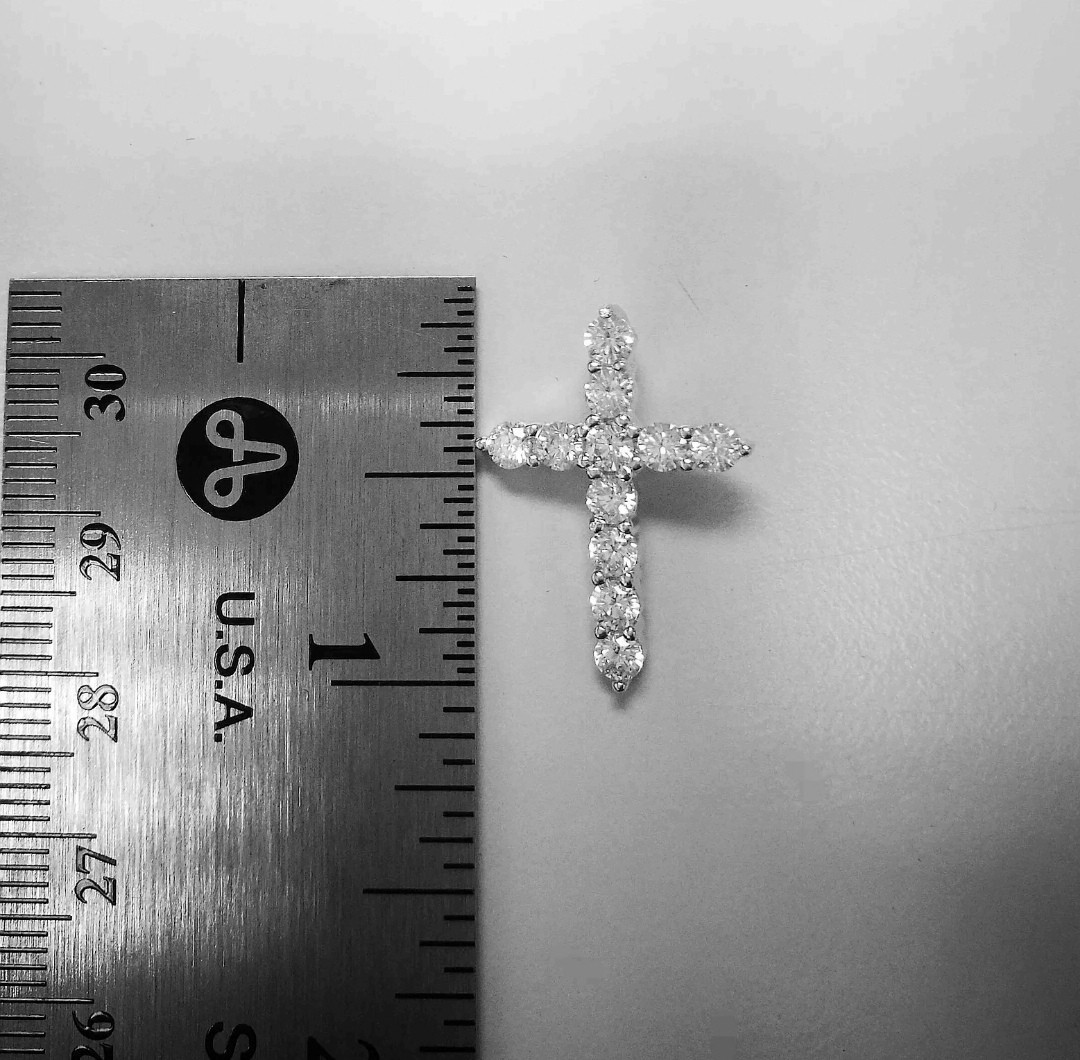 1 Ct Cross Pendant Necklace Simulated Diamond 14K Solid White Gold-Plated Silver