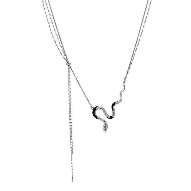 Silver Snake Pendant Necklace for Women Adjustable Long Tassel Punk Jewelry Gift