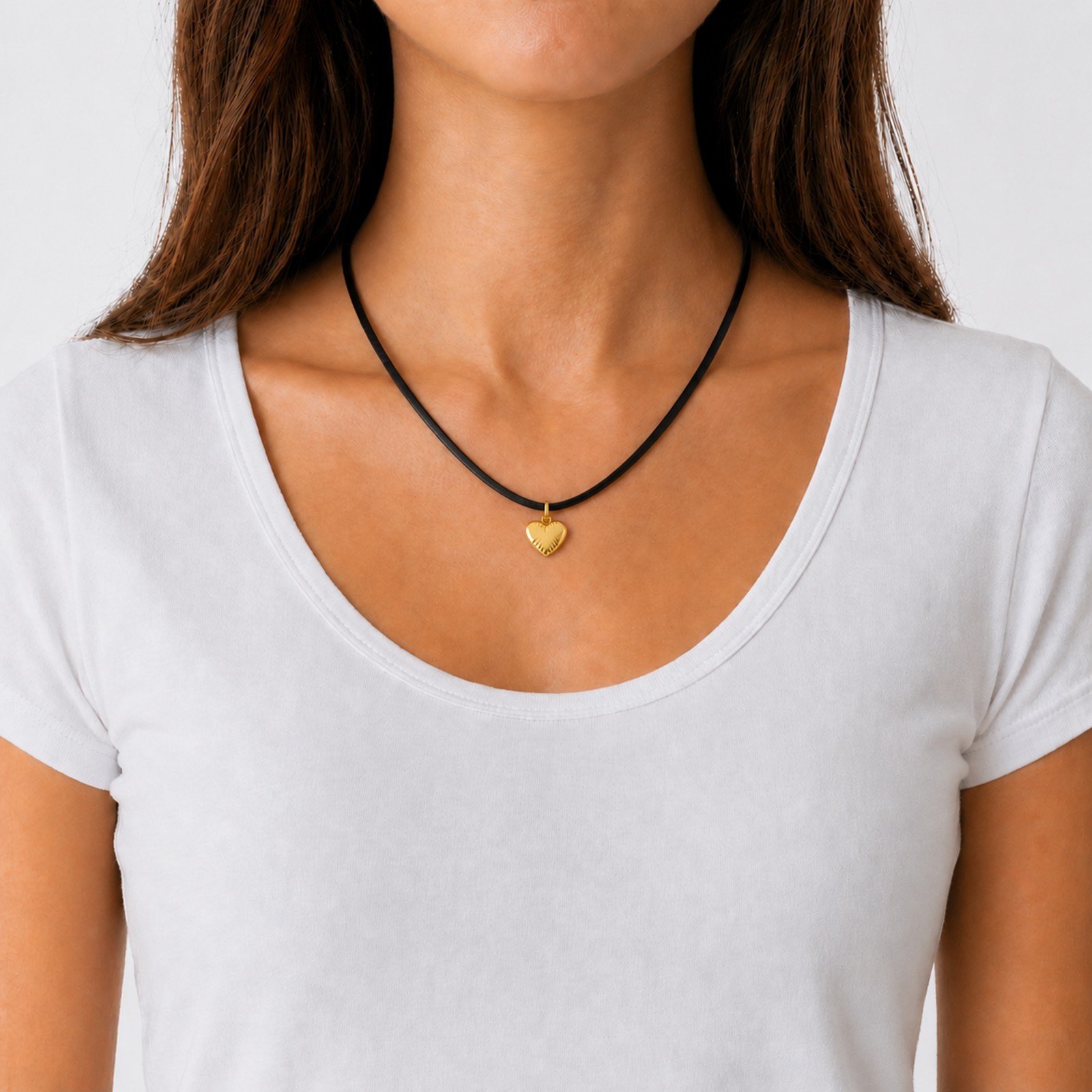Gold Heart Pendant Necklace Satin Silk Cord Stainless Steel Women Girls Gift