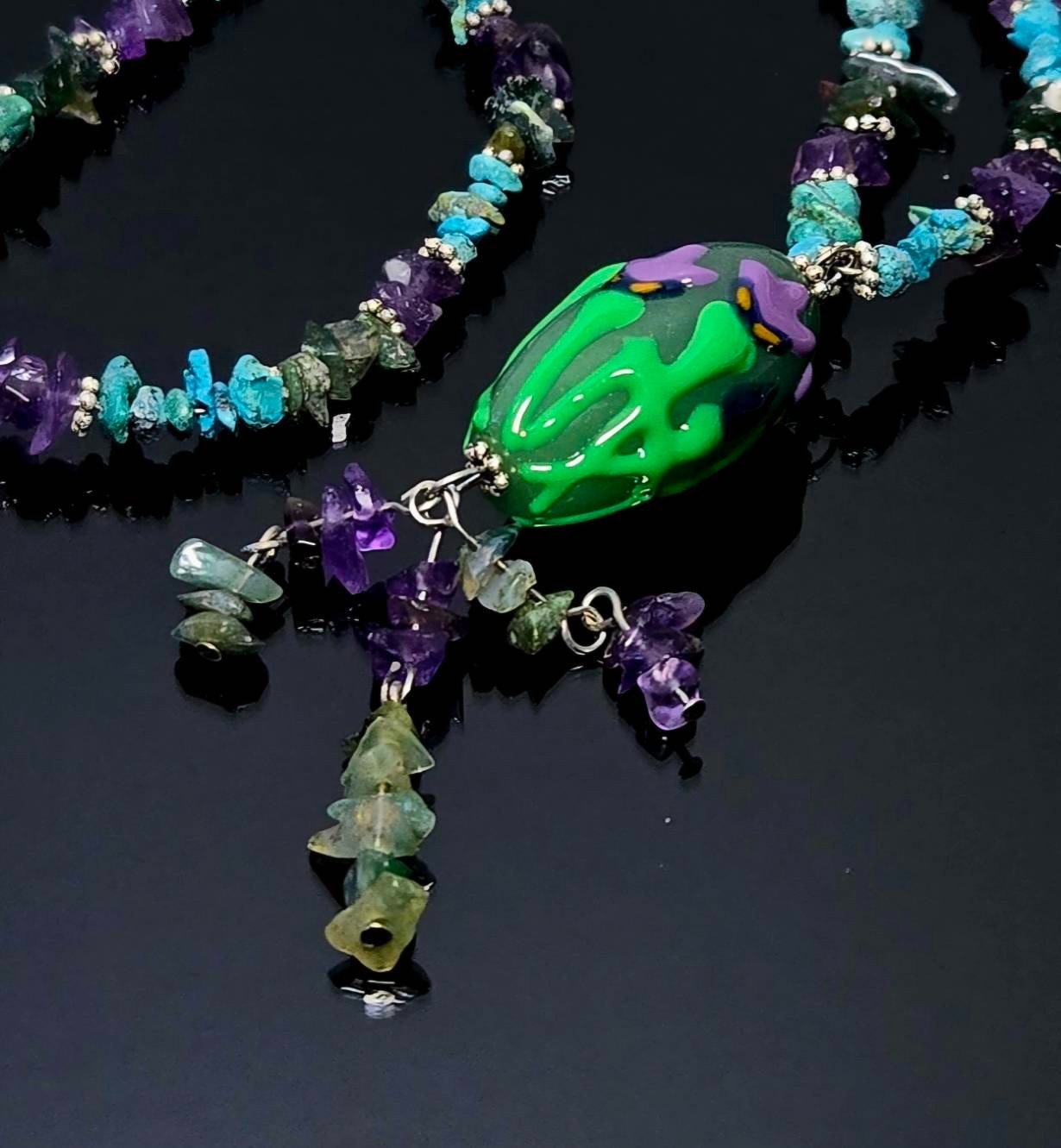 Handmade Beaded Pendant Necklaces Boho Floral Artisan Jewelry Set Gift 6 pc