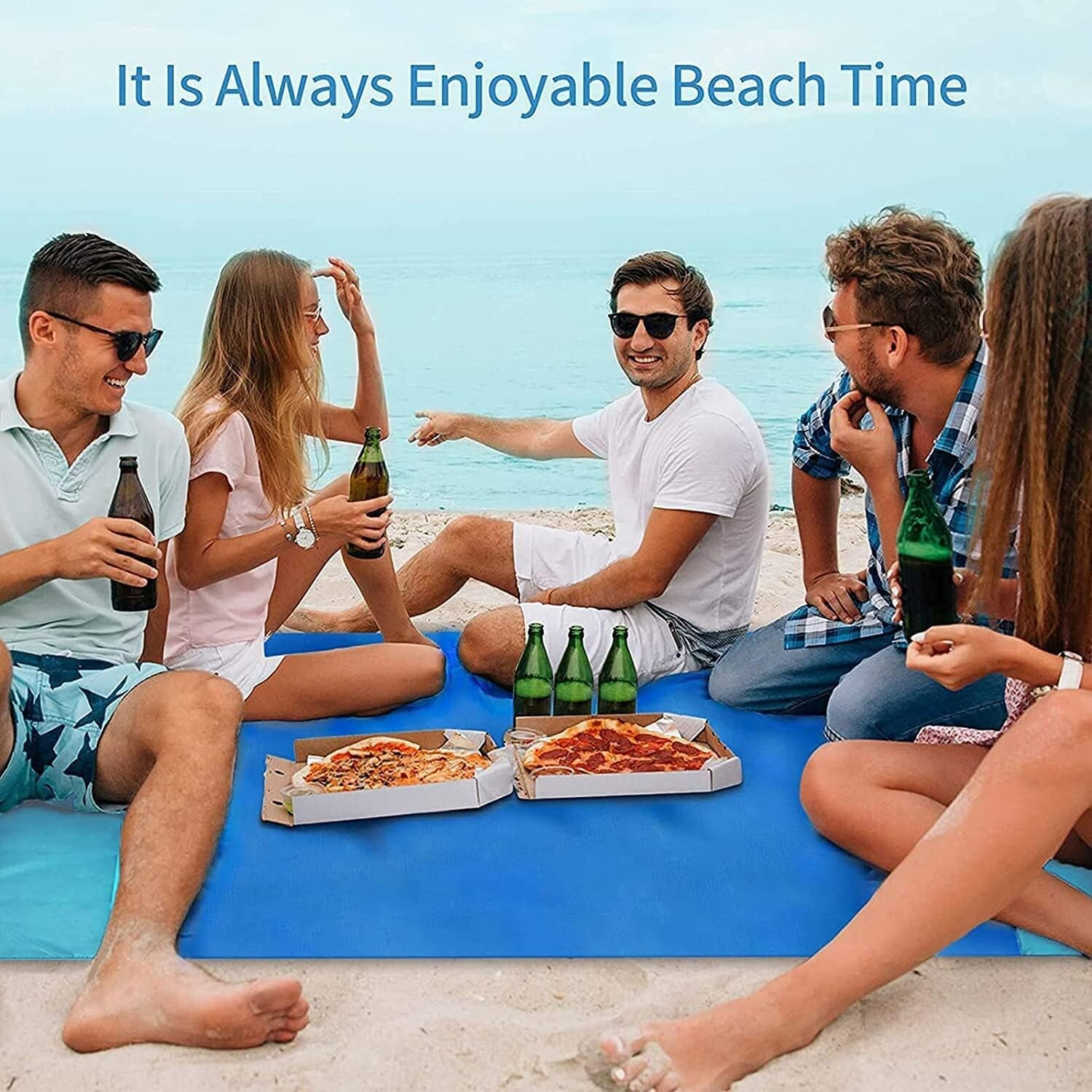 Beach Blanket, Beach Mat Sand Free Waterproof 79″ X 83″ Suitable for 4-7 Adults,
