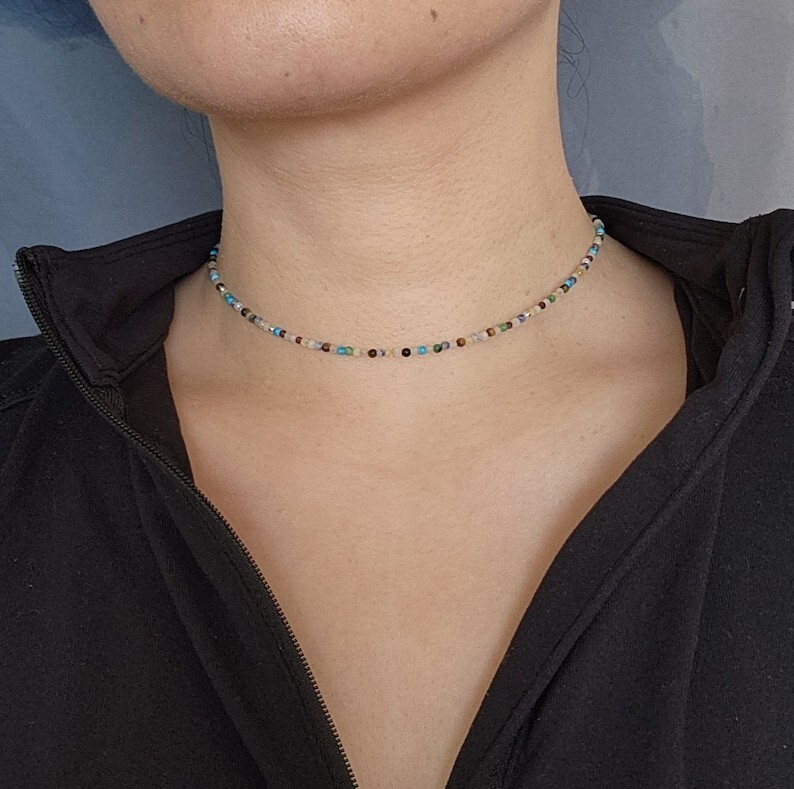 A++ Beautiful Multi Mix Micro Faceted Round Beaded Choker Women Necklaces 18”