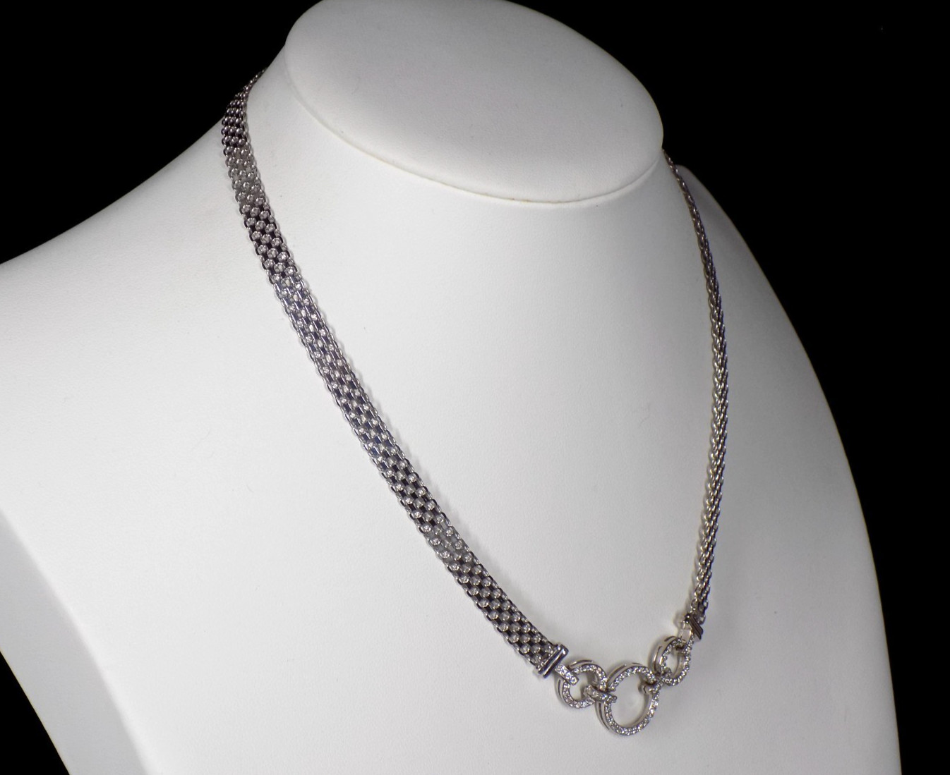 Cubic Zirconia Necklace 925 Sterling Silver Mesh White Colorless Circle Pendant