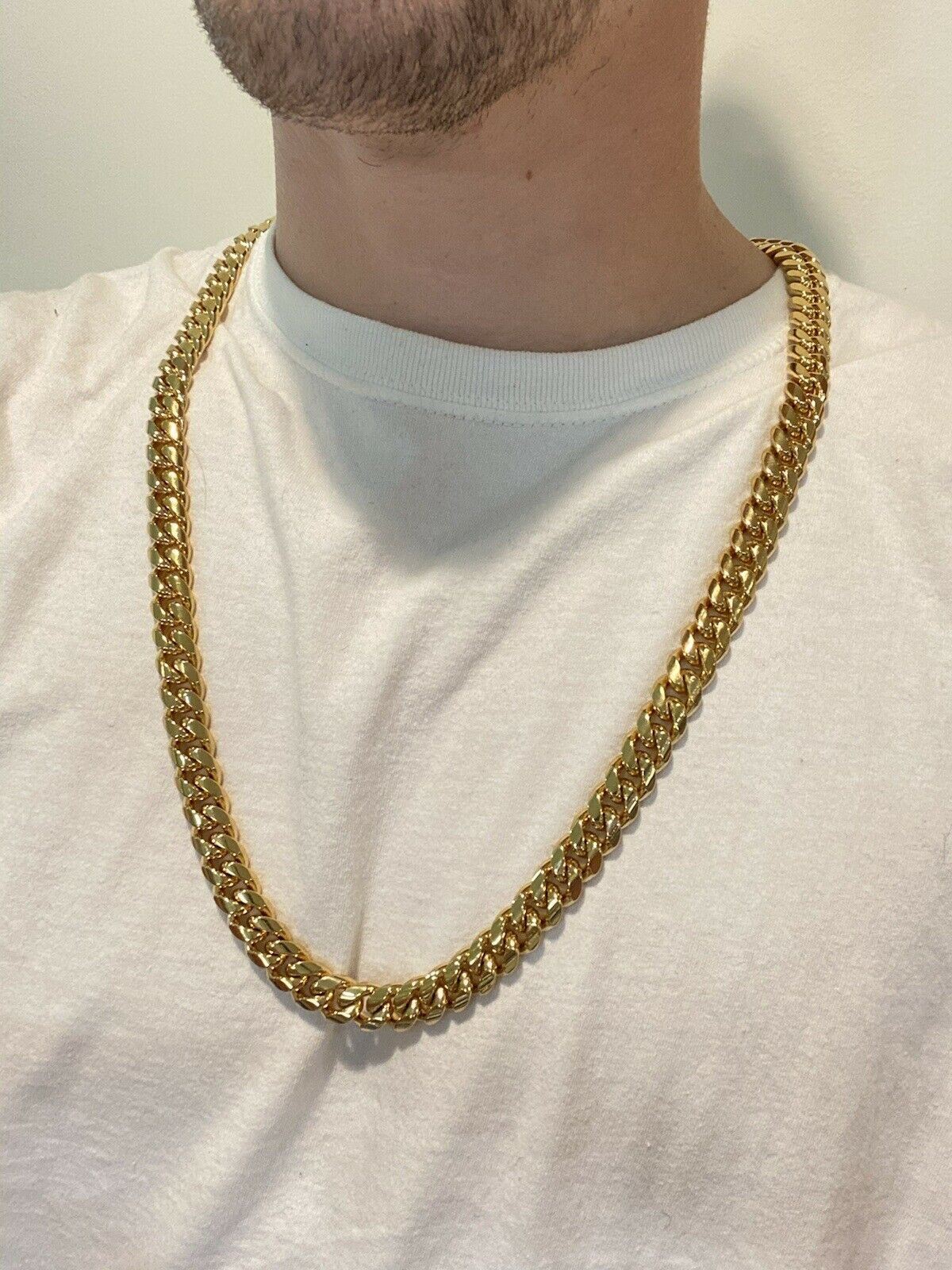 12mm 30″ Men Miami Cuban Link Necklace 14k Gold Plated Stainless Steel Chain