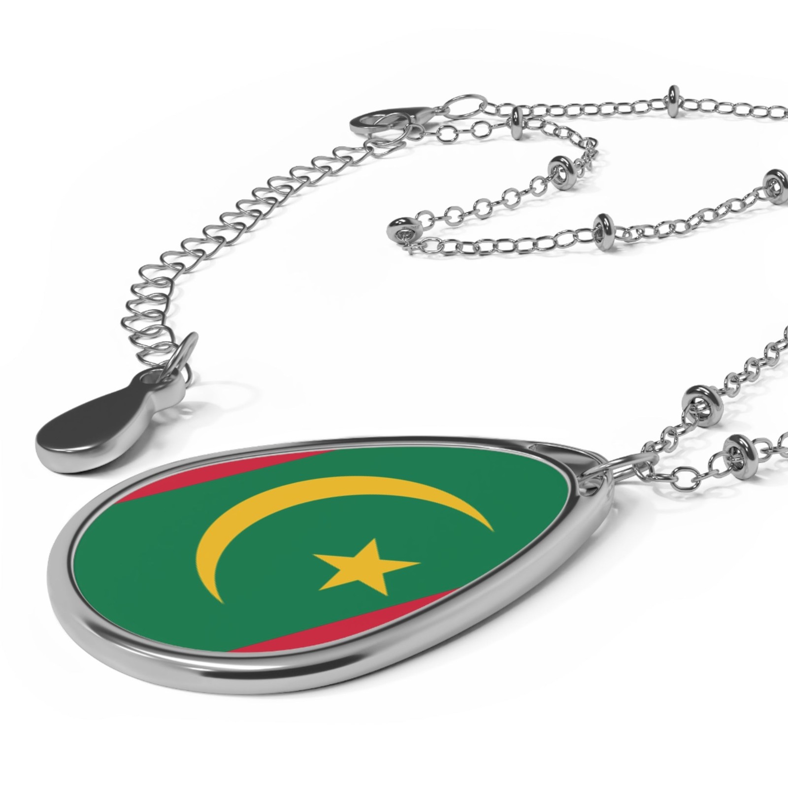 Mauritania Flag Oval Necklace – Mauritanian Heritage Pendant – One Size /