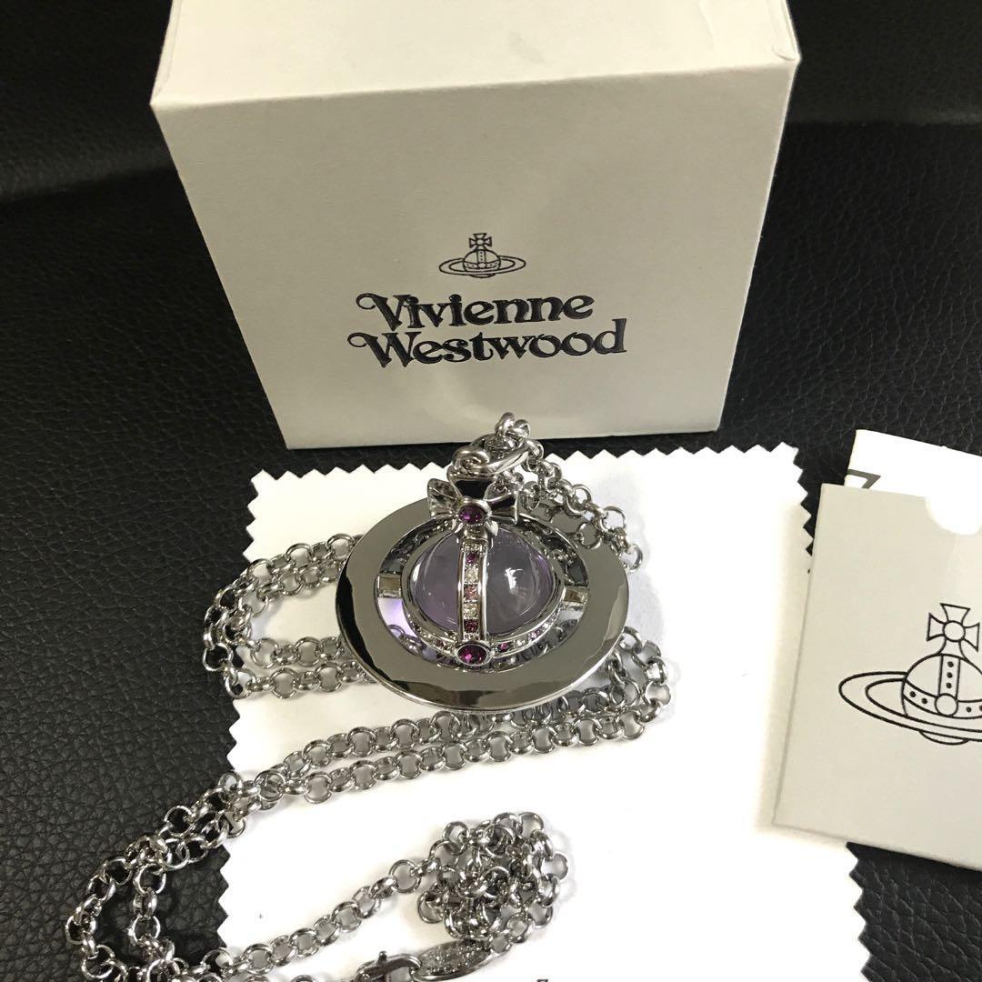 Vivienne Westwood Necklace Small Orb Silver Purple IN BOX [EJ0154