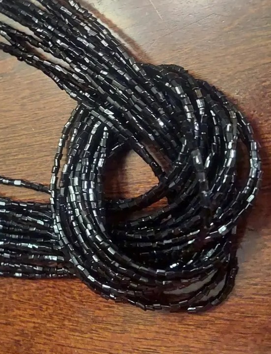 Twisted Black Glass Seed Beads Cluster Layered Multi Strands Layer 21″ Necklace
